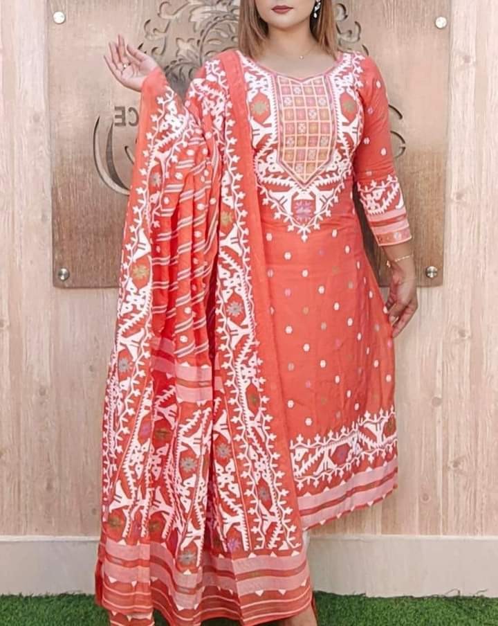 Unstitched  Cotton Screen Print Three Piece