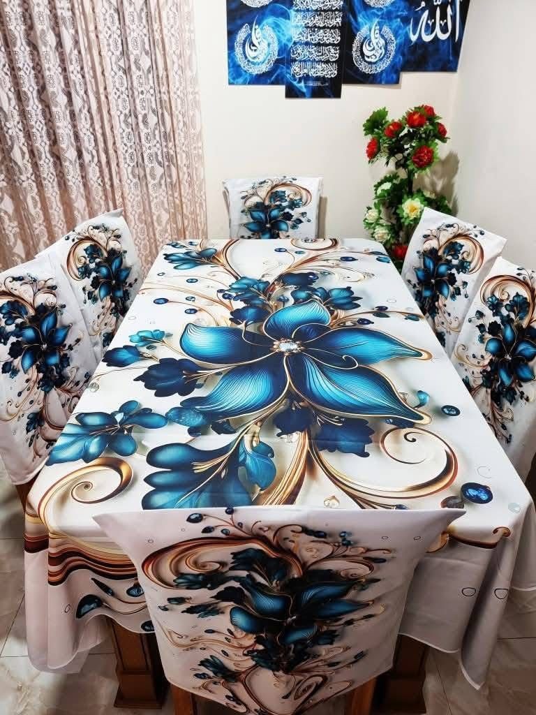 High Quality  Digital 3D Print Dining Table Cover 7p Set