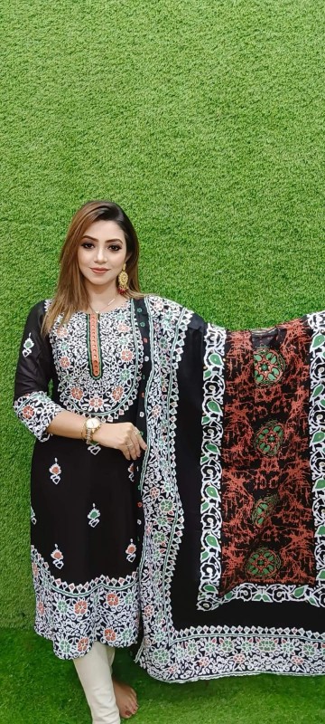 Unstitched  Cotton Screen Print Three Piece