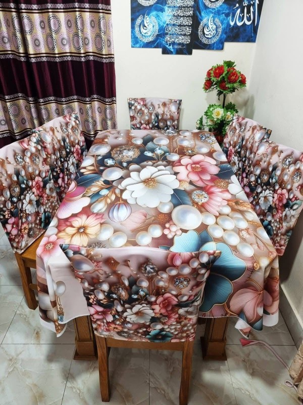 High Quality  Digital 3D Print Dining Table Cover 7p Set