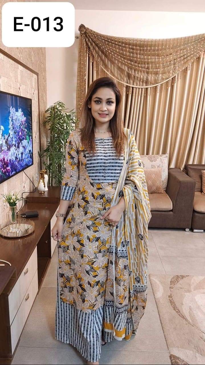 Unstitched  Cotton Skin Print Three Piece