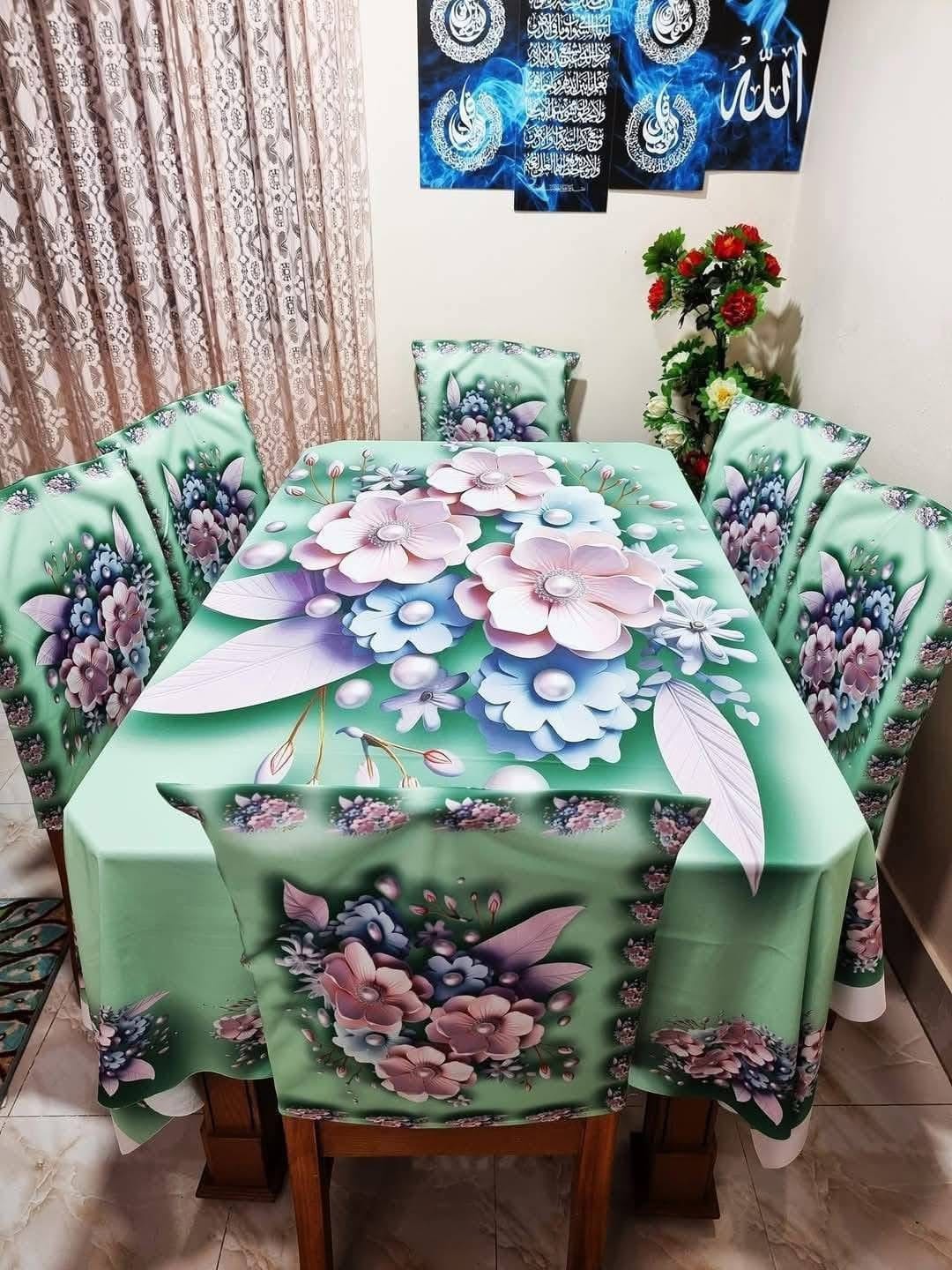High Quality  Digital 3D Print Dining Table Cover 7p Set