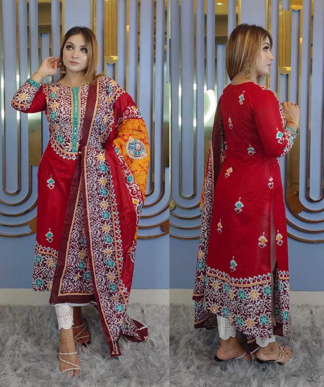 Cotton Screen Print Three Piece