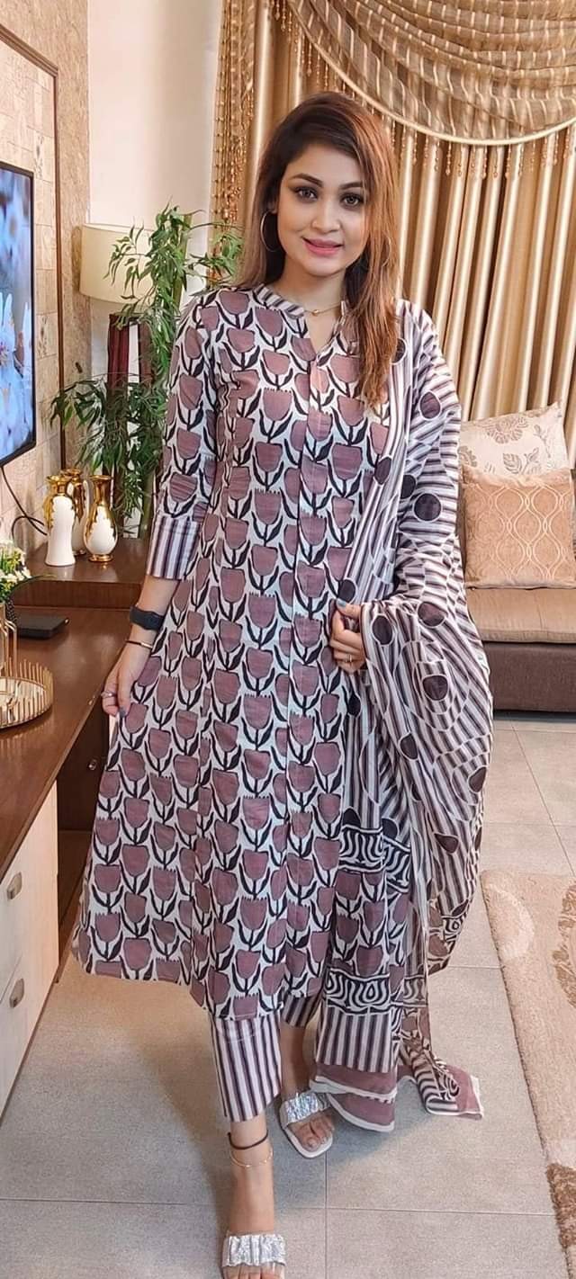 Unstitched  Cotton Screen Print Three Piece