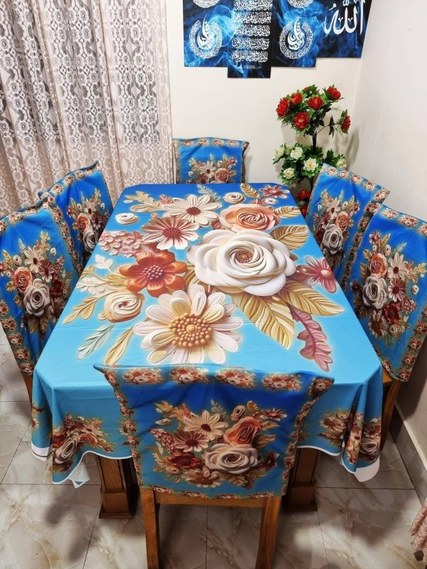High Quality  Digital 3D Print Dining Table Cover 7p Set