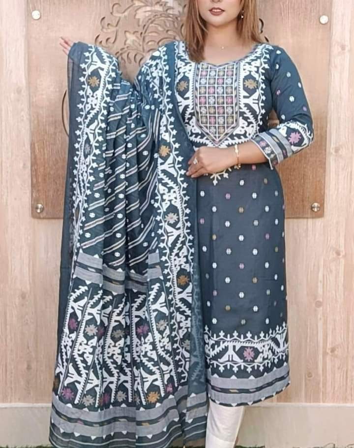 Unstitched  Cotton Screen Print Three Piece