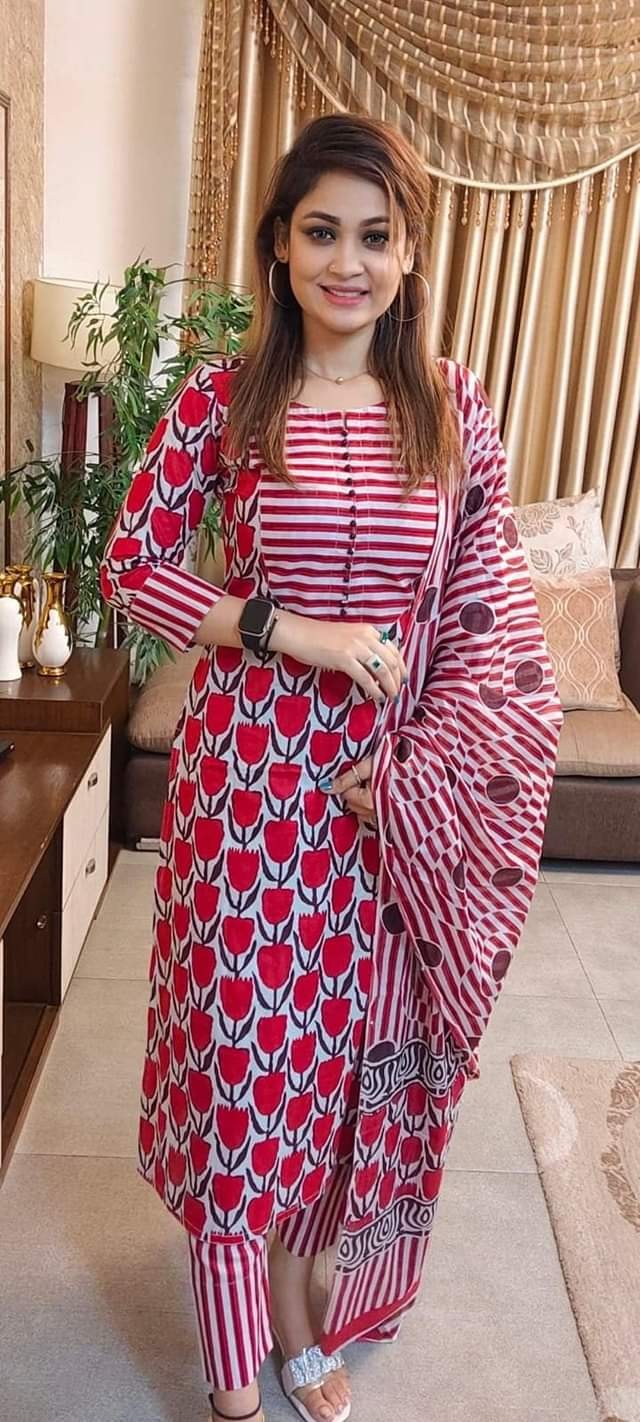 Unstitched  Cotton Screen Print Three Piece