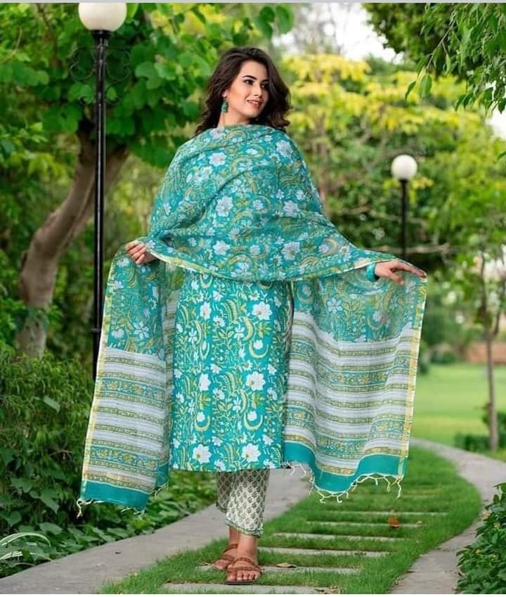 Unstitched  Cotton Screen Print Three Piece
