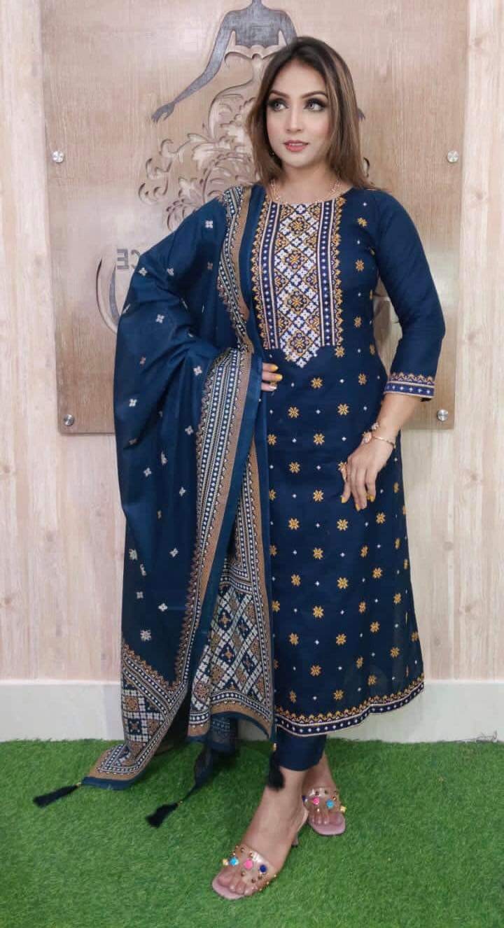 Cotton Screen Print Three Piece