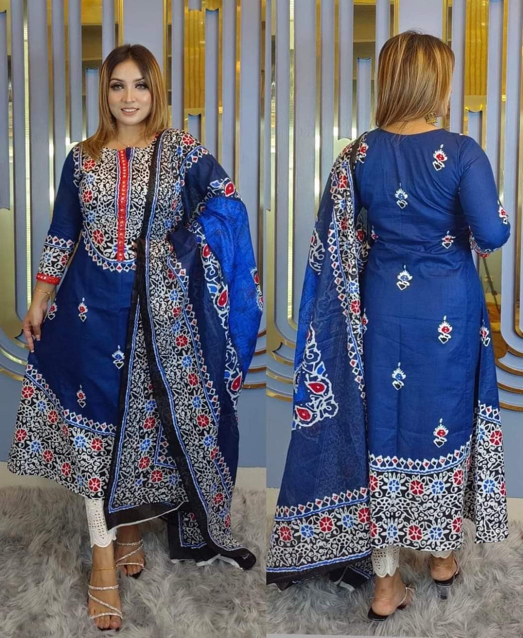 Cotton Screen Print Three Piece